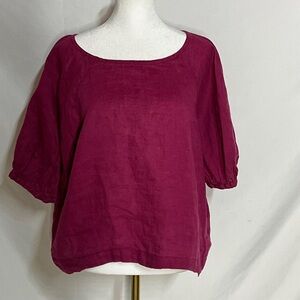 Garnet Hill Magenta Oversized Linen Blouse Puffy Sleeves